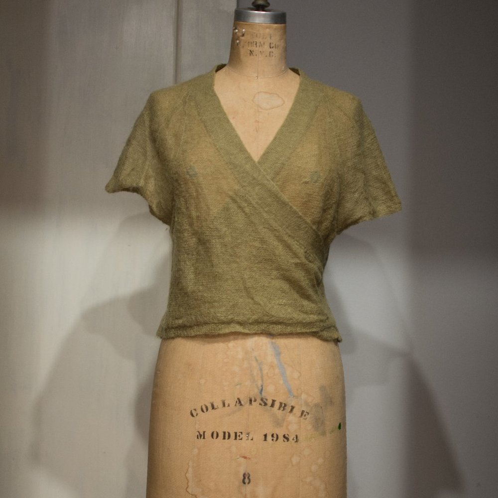 Cotelac Olive Mohair Crossover Wrap Shrug